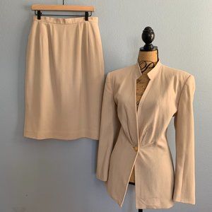 Christian Dior Ivory Wool Inverted Notch Collar Skirt Set